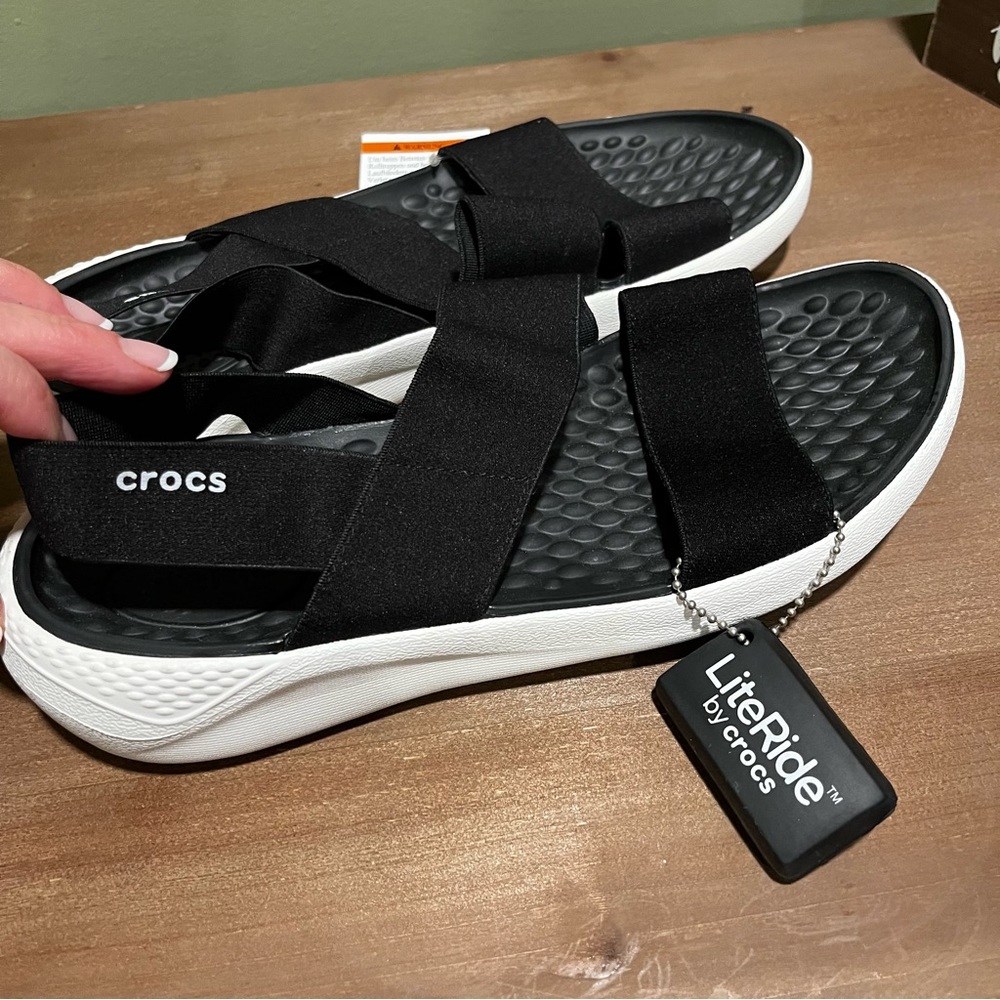 CROCS Women's Black Sandals with White Sole